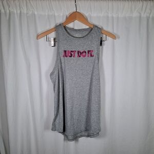 The Nike Tee Gray Pink Logo Across The Front M